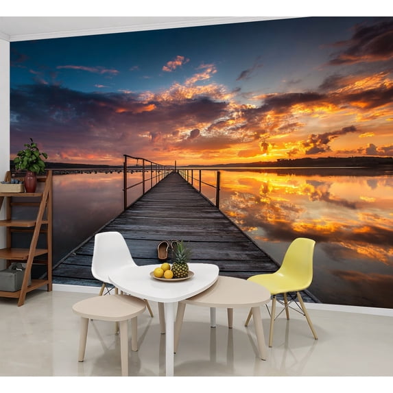 Wallpaper Small Dock Boat lake Peel and Stick Wall Murals 69"H x 96"W Removable PVC Wall Paper Self-Adhesive Wall Paintings Art Decor for Bedroom Living Room