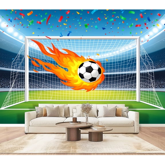 Wallpaper Soccer Ball Flames Stadium Goal Celebration Peel and Stick Wall Murals 100"H x 144"W Removable PVC Wall Paper Self-Adhesive Wall Paintings Art Decor for Bedroom Living Room