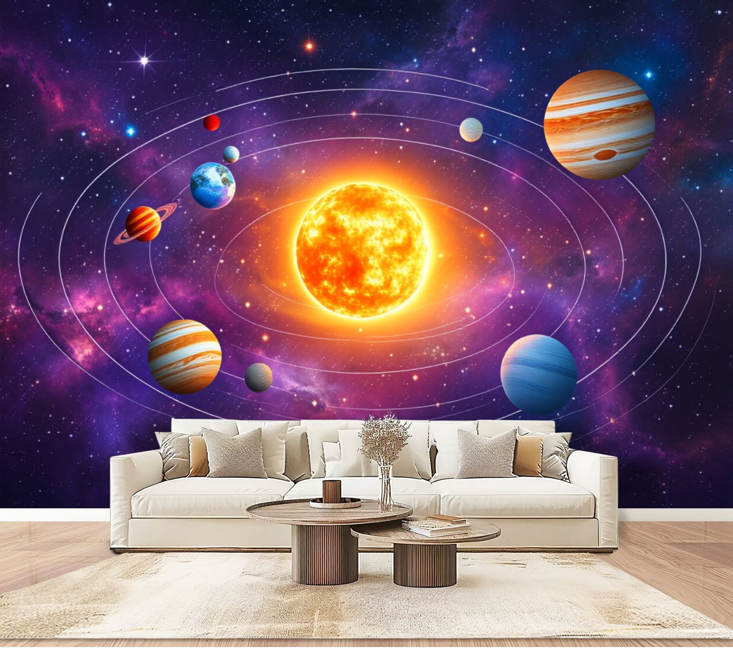 Wallpaper Solar System Planets Orbiting Sun Space Peel and Stick Wall ...