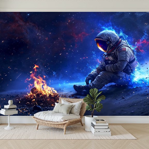 Wallpaper Stellar Isolation Warmth Flame Vast astronaut space Peel and Stick Wall Murals 69"H x 96"W Removable PVC Wall Paper Self-Adhesive Wall Paintings Art Decor for Bedroom Living Room