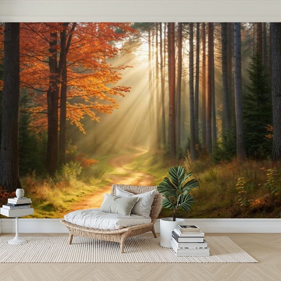Wallpaper Sunlit Forest Autumn Leaves Soft Light Peel and Stick Wall Murals 69"H x 96"W Removable PVC Wall Paper Self-Adhesive Wall Paintings Art Decor for Bedroom Living Room