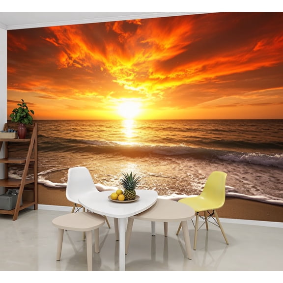 Wallpaper Sunset Ocean Beach Pictures Photo Paintings Modern Peel and Stick Wall Murals 69"H x 96"W Removable PVC Wall Paper Self-Adhesive Wall Paintings Art Decor for Bedroom Living Room