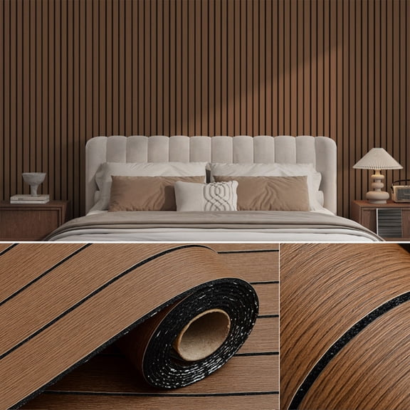 Wallpaper TV Background Wall Grille,3D Wood Slat Wall Paper Wooden Slats Panels ,Waterproof Wood Slat Texture Wall Panels Peel & Stick Wallpaper Self Adhesive Foam Wall Covering,40 x 300 cm