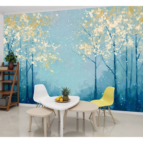 Wallpaper Teal Landscape Blue Forest Textured Panoramic Abstract Peel and Stick Wall Murals 69"H x 96"W Removable PVC Wall Paper Self-Adhesive Wall Paintings Art Decor for Bedroom Living Room