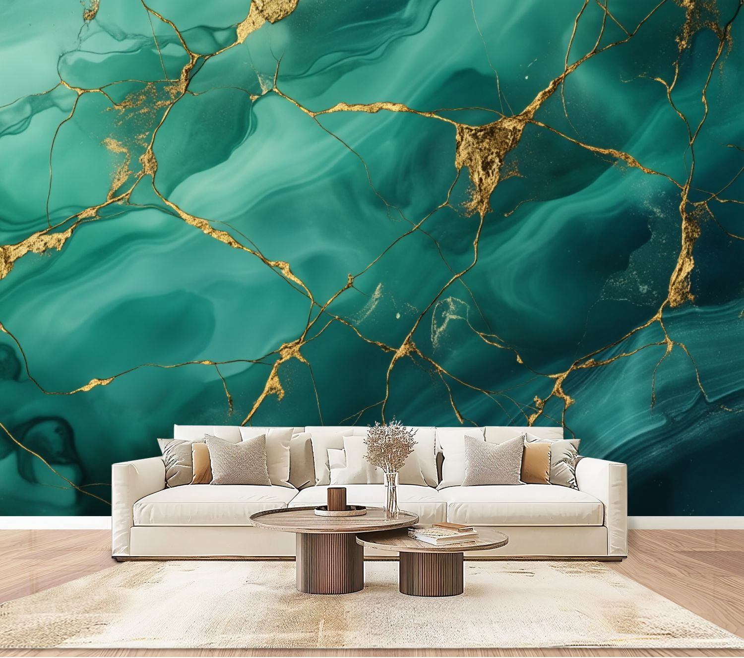 Wallpaper Teal Marble Abstract Gold Veins Fluid Art Texture Peel and ...
