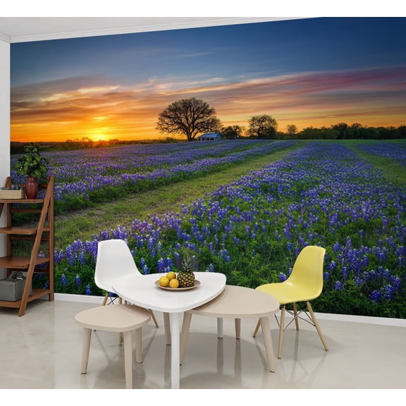 Wallpaper Texas bluebonnet field sunrise Peel and Stick Wall Murals 69"H x 96"W Removable PVC Wall Paper Self-Adhesive Wall Paintings Art Decor for Bedroom Living Room