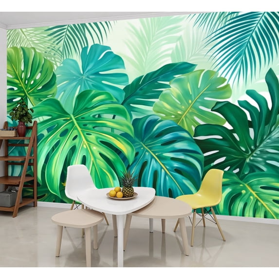 Wallpaper Tropical Green Leaf Monstera Palm Leaf Jungle Plant Peel and Stick Wall Murals 69"H x 96"W Removable PVC Wall Paper Self-Adhesive Wall Paintings Art Decor for Bedroom Living Room