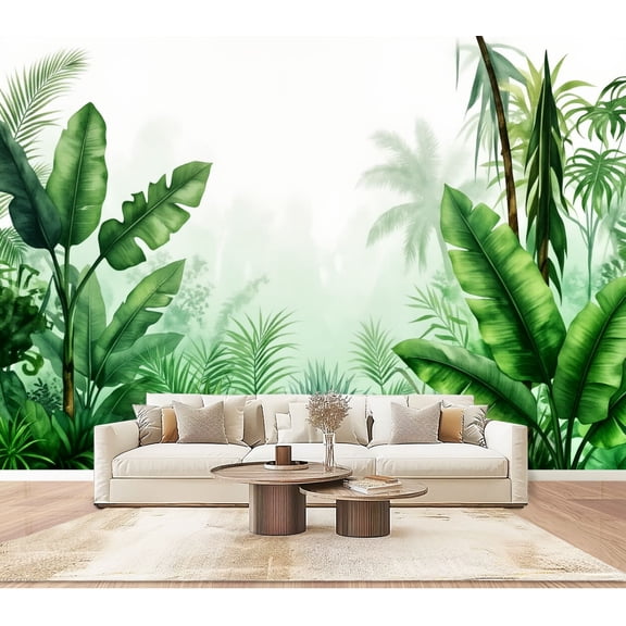 Wallpaper Tropical Jungle Green Leaves Banana Leaves Palm Foliage Peel and Stick Wall Murals 100"H x 144"W Removable PVC Wall Paper Self-Adhesive Wall Paintings Art Decor for Bedroom Living Room