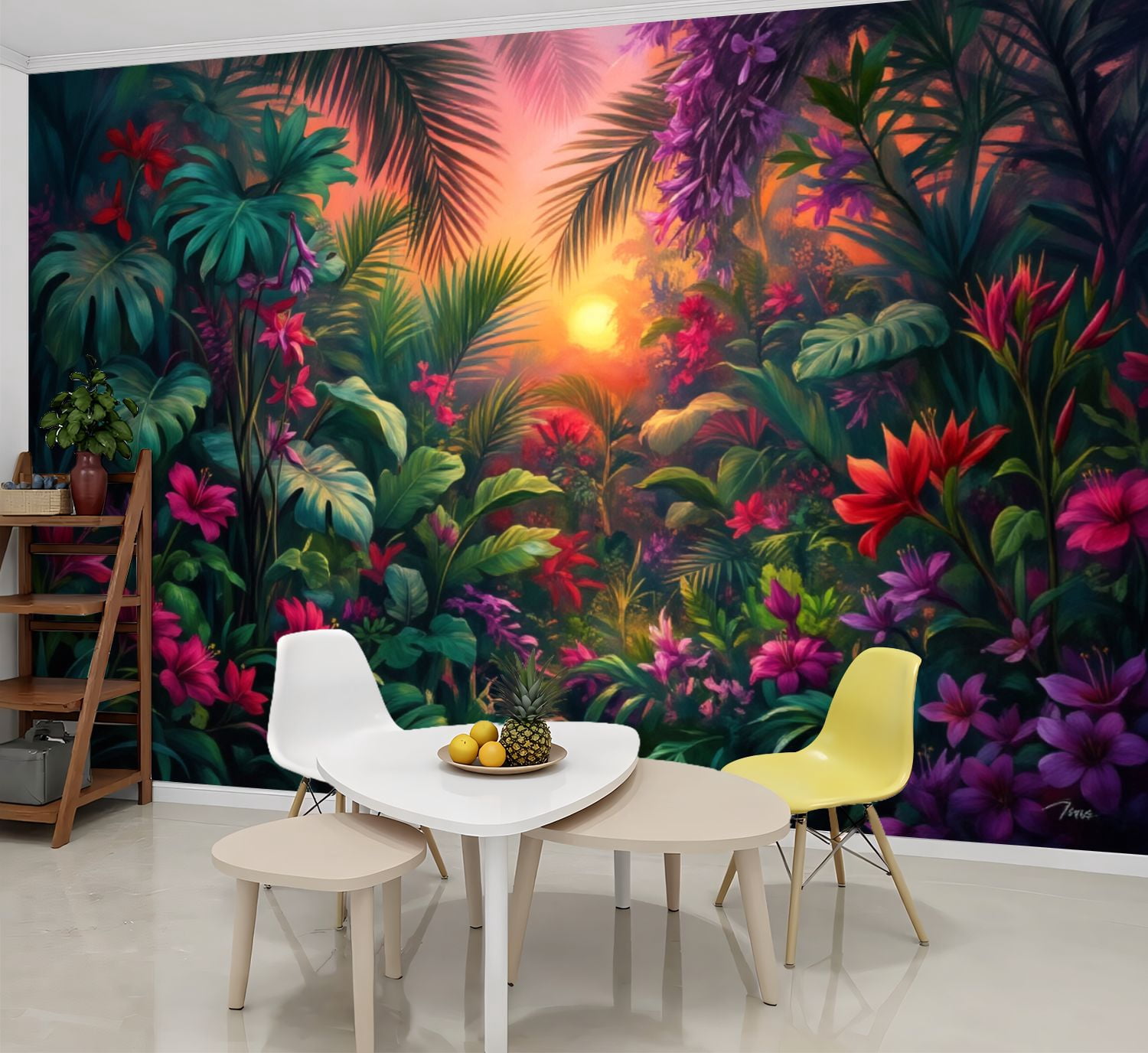 Wallpaper Tropical Jungle Vibrant Flowers Peel and Stick Wall Murals 69 ...