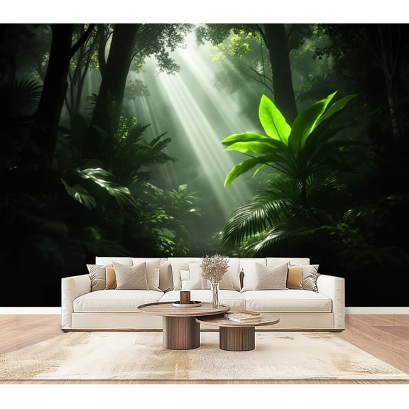 Wallpaper Tropical Rainforest Sunlight Dense Green Jungle foliage Peel and Stick Wall Murals 100"H x 144"W Removable PVC Wall Paper Self-Adhesive Wall Paintings Art Decor for Bedroom Living Room