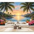 thumbnail image 1 of Wallpaper Tropical Sunset Palm Trees Vibrant Flowers Overlooking Peel and Stick Wall Murals 100"H x 144"W Removable PVC Wall Paper Self-Adhesive Wall Paintings Art Decor for Bedroom Living Room, 1 of 7