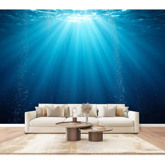 Wallpaper Underwater Scene Bubbling Water Sunrays Coastal Peel and Stick Wall Murals 100"H x 144"W Removable PVC Wall Paper Self-Adhesive Wall Paintings Art Decor for Bedroom Living Room