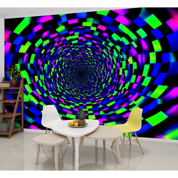 Wallpaper Vibrant Colorful Optical Illusion Swirling Checkered Peel and Stick Wall Murals 69"H x 96"W Removable PVC Wall Paper Self-Adhesive Wall Paintings Art Decor for Bedroom Living Room
