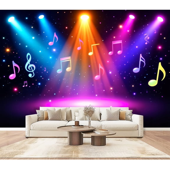 Wallpaper Vibrant Music Stage Colorful Lights Notes Peel and Stick Wall Murals 100"H x 144"W Removable PVC Wall Paper Self-Adhesive Wall Paintings Art Decor for Bedroom Living Room
