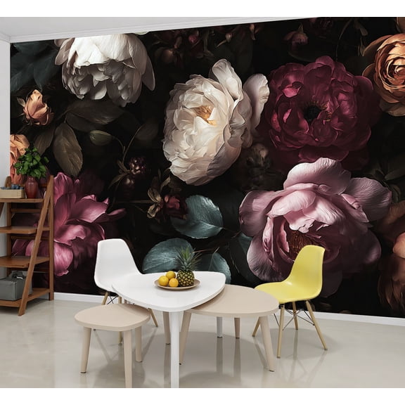 Wallpaper Vintage Floral Soft Roses Dark Leaves Peel and Stick Wall Murals 69"H x 96"W Removable PVC Wall Paper Self-Adhesive Wall Paintings Art Decor for Bedroom Living Room