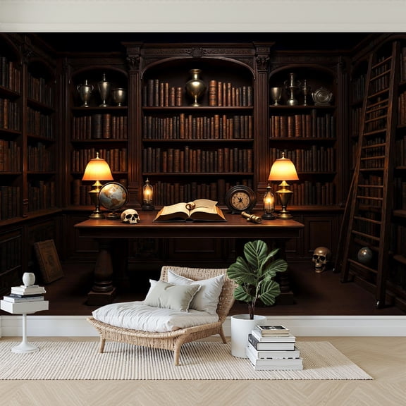 Wallpaper Vintage Library Antique Books Desk Ornate Decor Bookworm Gifts Peel and Stick Wall Murals 69"H x 96"W Removable PVC Wall Paper Self-Adhesive Wall Paintings Art Decor for Bedroom Living Room