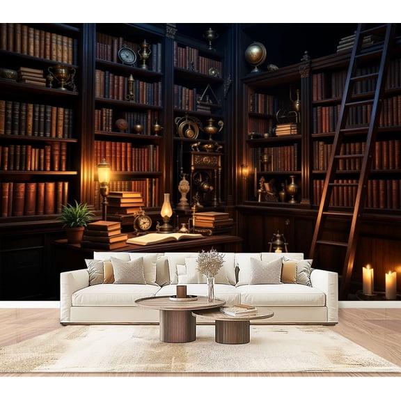 Wallpaper Vintage Library Ornate Wooden Bookshelves Antique Books Peel and Stick Wall Murals 100"H x 144"W Removable PVC Wall Paper Self-Adhesive Wall Paintings Art Decor for Bedroom Living Room