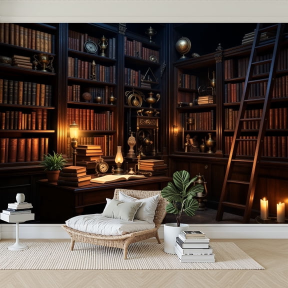 Wallpaper Vintage Library Ornate Wooden Bookshelves Antique Books Peel and Stick Wall Murals 69"H x 96"W Removable PVC Wall Paper Self-Adhesive Wall Paintings Art Decor for Bedroom Living Room