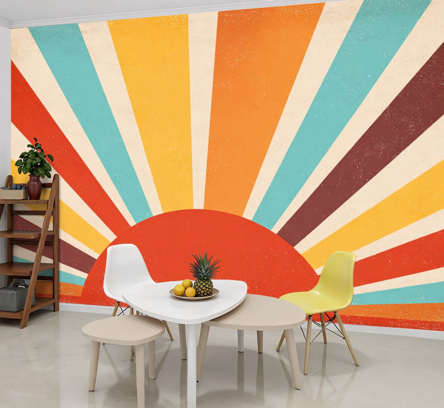 Wallpaper Vintage sun retro Colourful grunge sunburst Peel and Stick Wall Murals 69"H x 96"W Removable PVC Wall Paper Self-Adhesive Wall Paintings Art Decor for Bedroom Living Room