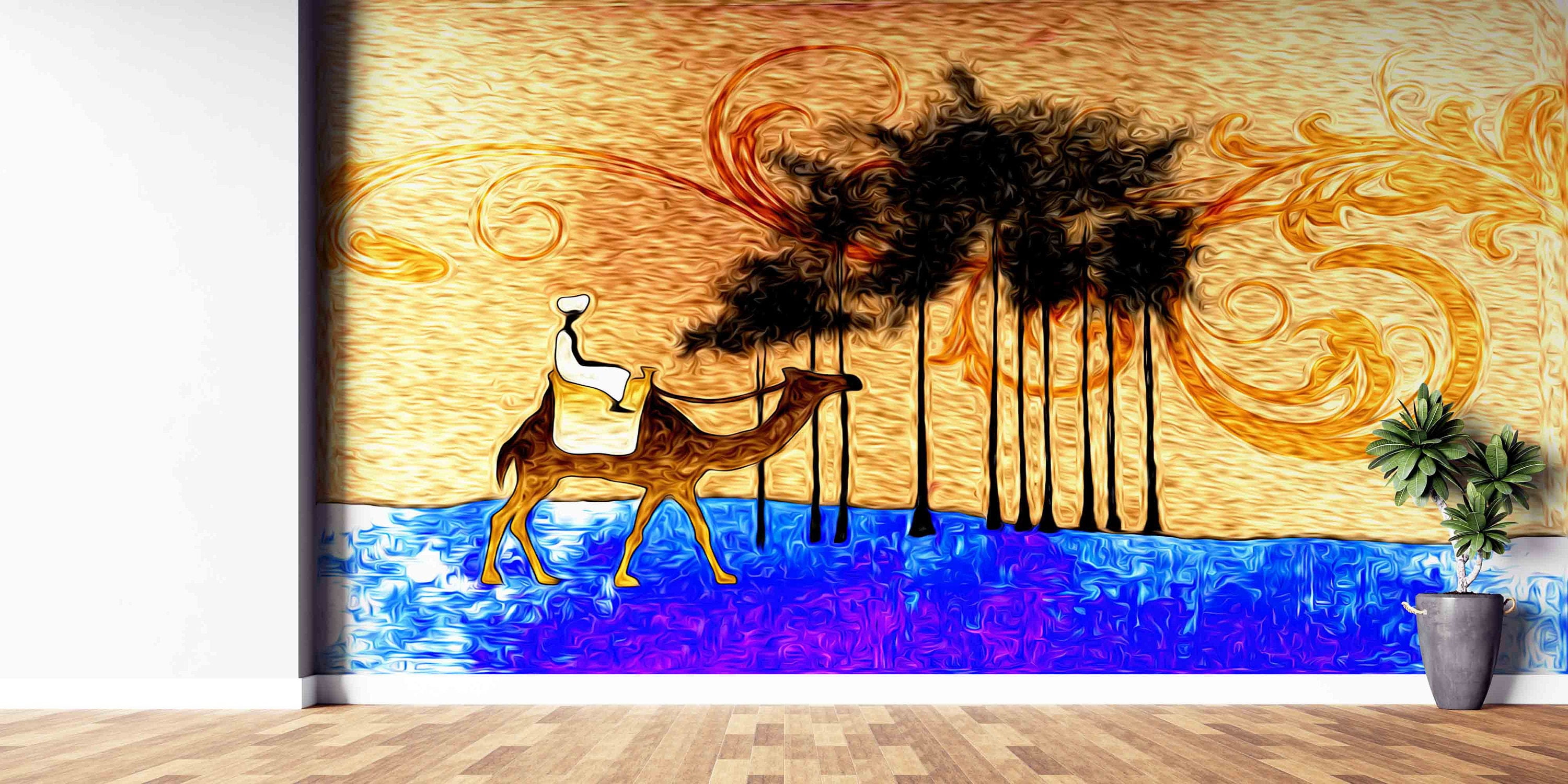 Wallpaper Wall Art, Camel Painting, Paper Wall Art Modern Wallpaper