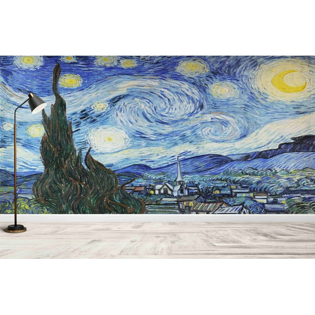 Wallpaper Wall Art, Oil Painting Print, The Starry Night Mural, Bright