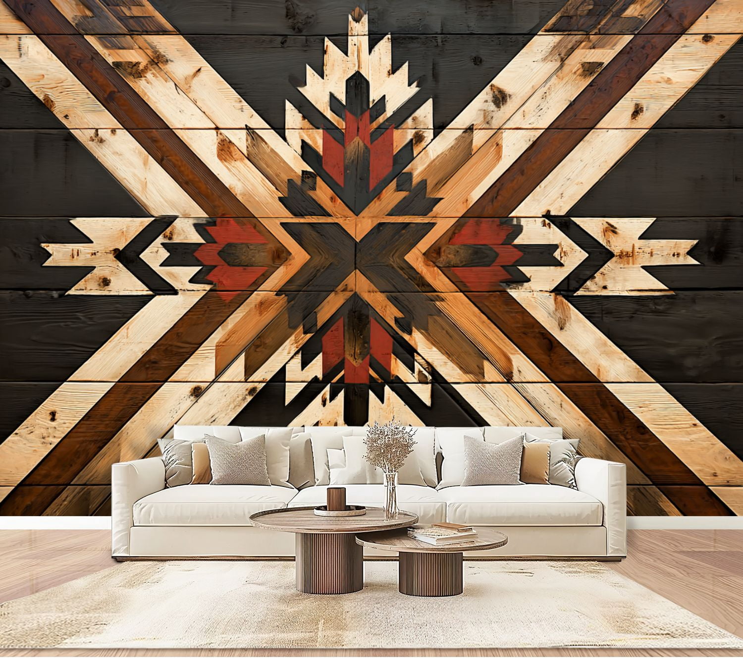 Trabal Pvc Wallpaper Western Southwestern Farmhouse Tribal Shapes Wooden Peel and ...