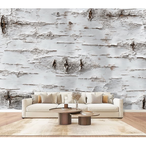Wallpaper White Birch Tree Bark Texture Natural Knots Horizontal Peel and Stick Wall Murals 100"H x 144"W Removable PVC Wall Paper Self-Adhesive Wall Paintings Art Decor for Bedroom Living Room