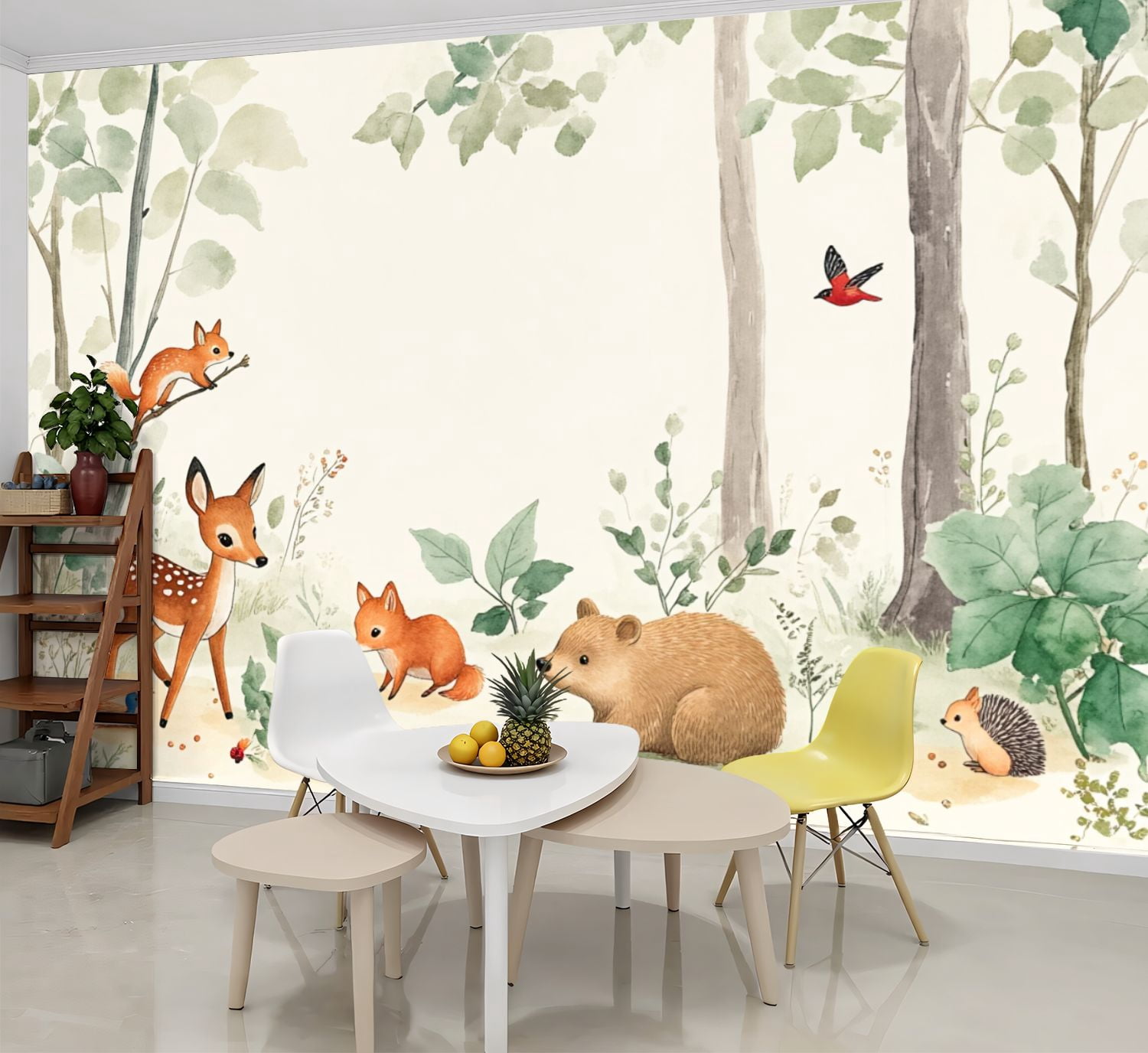 Wallpaper Woodland Animals Watercolor Deer Fox Bear Forest Peel and ...