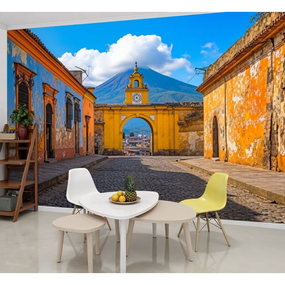 Wallpaper antigua volcano guatemala city street pictures Peel and Stick Wall Murals 69"H x 96"W Removable PVC Wall Paper Self-Adhesive Wall Paintings Art Decor for Bedroom Living Room