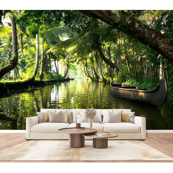 Wallpaper backwaters Kerala Peel and Stick Wall Murals 100"H x 144"W Removable PVC Wall Paper Self-Adhesive Wall Paintings Art Decor for Bedroom Living Room