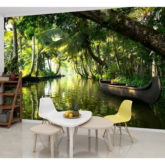 Wallpaper backwaters Kerala Peel and Stick Wall Murals 69"H x 96"W Removable PVC Wall Paper Self-Adhesive Wall Paintings Art Decor for Bedroom Living Room