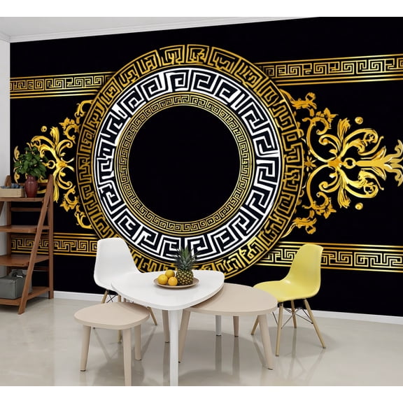 Wallpaper border golden greek motif black Peel and Stick Wall Murals 69"H x 96"W Removable PVC Wall Paper Self-Adhesive Wall Paintings Art Decor for Bedroom Living Room