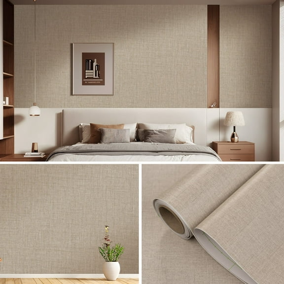 Wallpaper self-adhesive for wall PVC Linen-Look Fabric Wallpaper Peel-and-Stick Vinyl Roll, Waterproof & Washable, Removable & Easy to Install for Accent Walls in Living Room & Bedroom 23.62in*118.11
