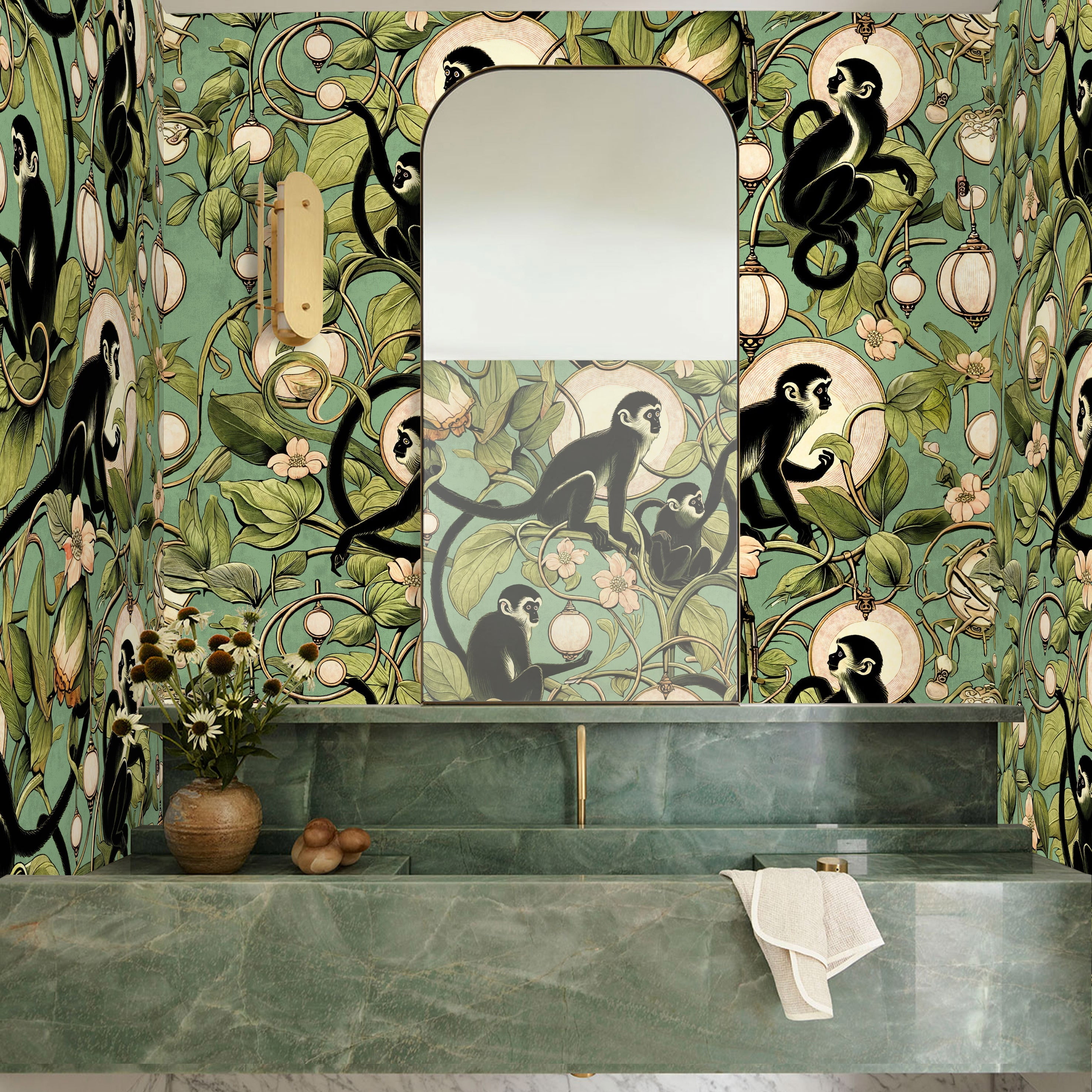 Wallpaper with Monkey Lanterns