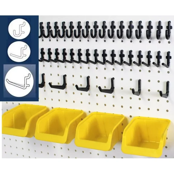 Wallpeg 43 Pc Peg Hook Kit & Plastic Bins - Pegboard Assortment Organizer 43Yb