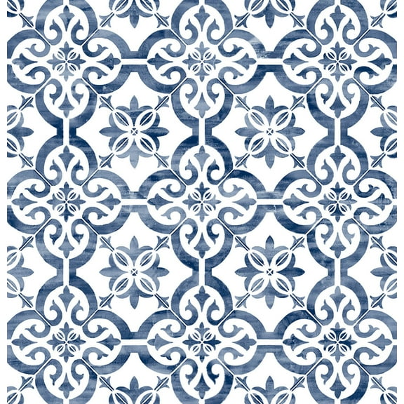 Wallquest, Inc. Luxe Haven Porto Tile Peel and Stick Wallpaper Riviera Blue