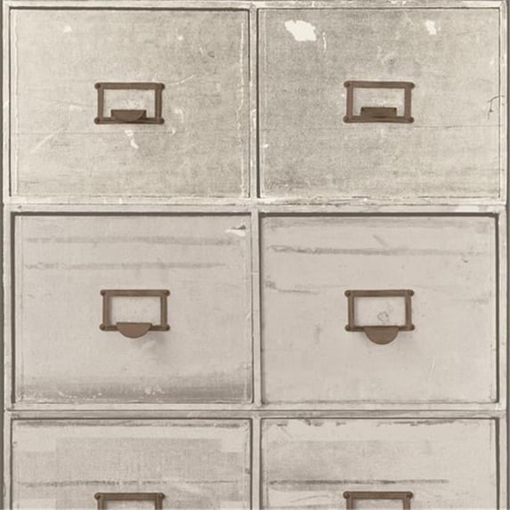 Walls Republic R3710 Contemporary Vintage Industrial Faux File Cabinet Wallpaper, Grey - 32.97 ft x 20.8 in.