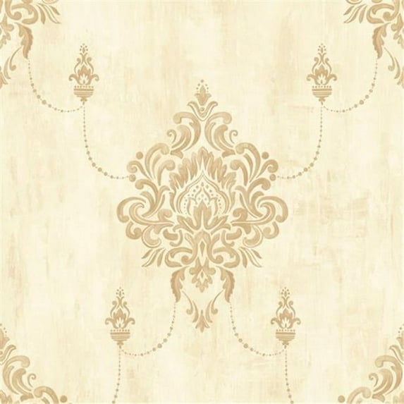 Walls Republic R3741 Traditional Classic Damask Kingdom Wallpaper, Metallic Gold - 32.97 ft x 20.8 in.