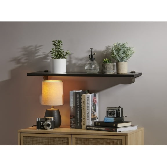 Wallscapes Gallery 8x32 Black Shelf Kit with Pewter Pelican Brackets