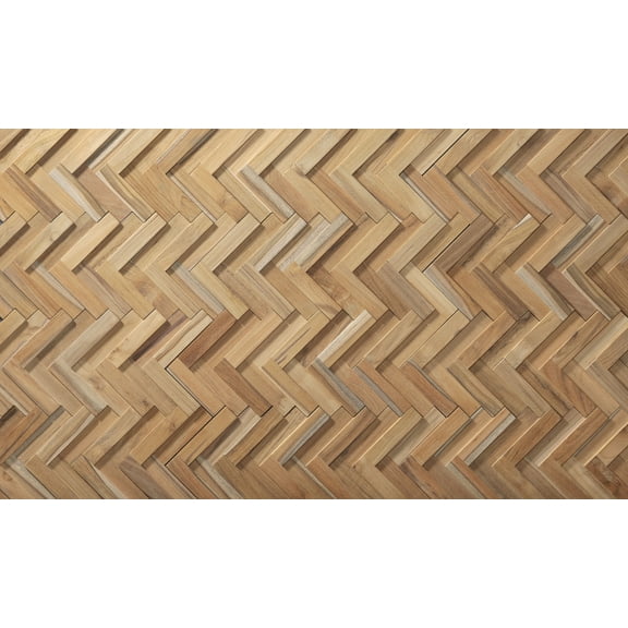 Wallsupply UltraWood Teak Herringbone Wall Panels, 0.59" x 7.09" x 14.76", 16 Pieces