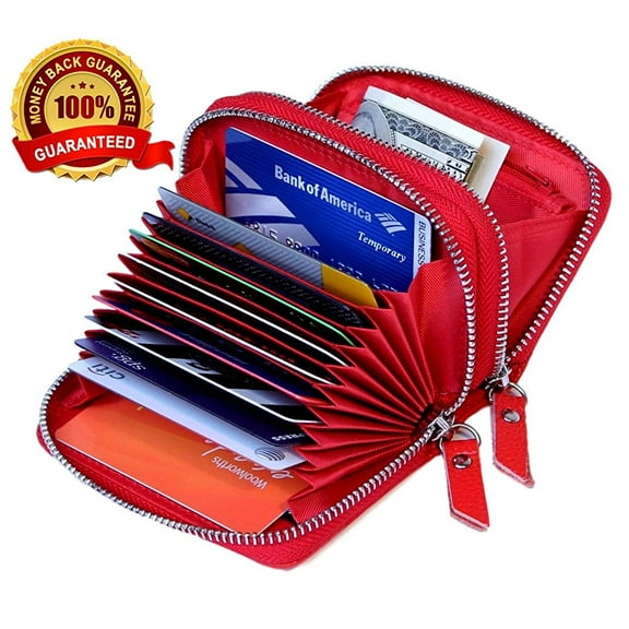 Walltes For Women,Genuine Leather Walltes, Women's Genuine Leather RFID Secure Spacious Cute Double-Zipper Card Wallet Small Purse with ID Window
