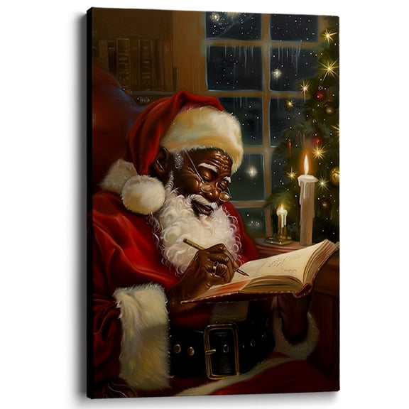 Wallume Store Black Santa Christmas Canvas Wall Art - Affordable Stylish Holiday Home Decor 12x8 inch