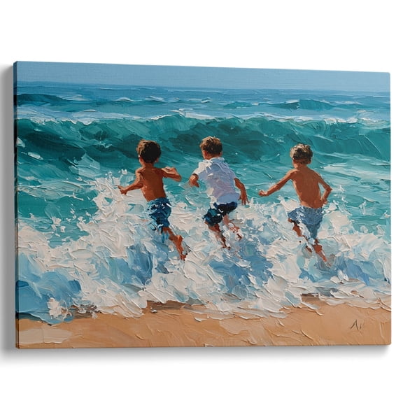 Wallume Store Boys Beach Waves Coastal Ocean Canvas Wall Art Gallery Wrapped for Kids Room 12*8 inch