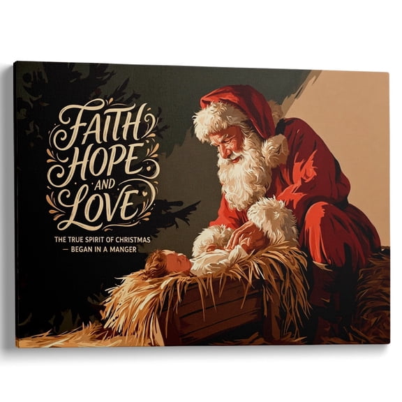 Wallume Store Christmas Santa Kneeling Baby Jesus Manger Wall Art Living Room 12x8 Inch