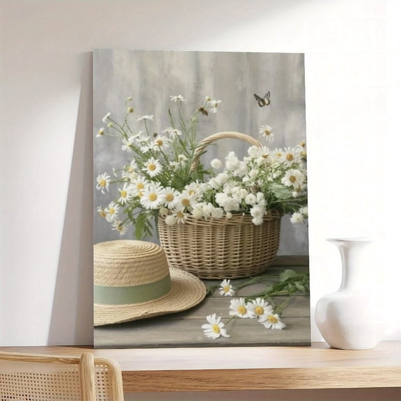 Wallume Store Daisy Basket & Straw Hat Canvas Wall Art - Affordable Cozy Home Decor