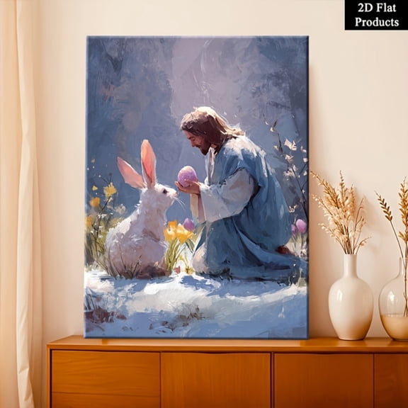 Wallume Store Easter Jesus & Bunny Canvas Wall Art - Affordable Religious Home Decor