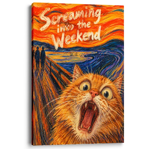 Wallume Store Funny Screaming Cat Meme Parody Art Canvas Wall Art Living Room Dorm Decor Ready to Hang 12x8 inch