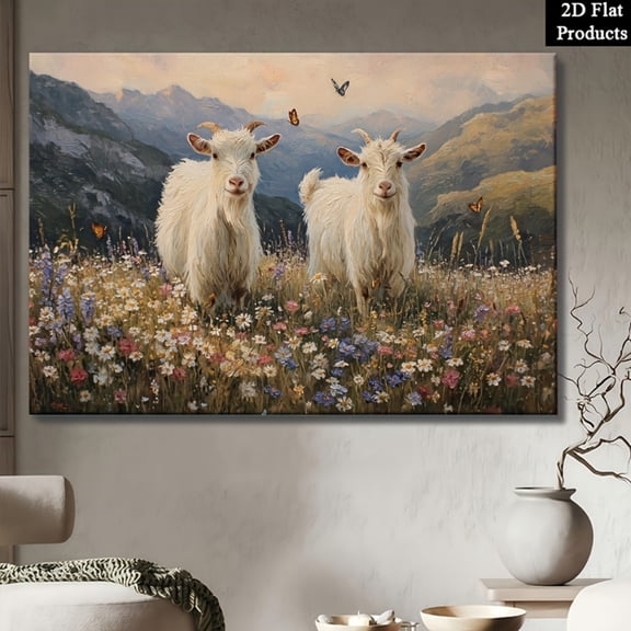 Wallume Store Goat Pair Mountain Meadow Canvas Wall Art - Affordable Stylish Rustic Home Decor