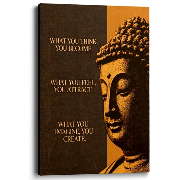 Wallume Store Gold Buddha Statue Zen Inspirational Quote Wall Art Meditation 12x8 Inch