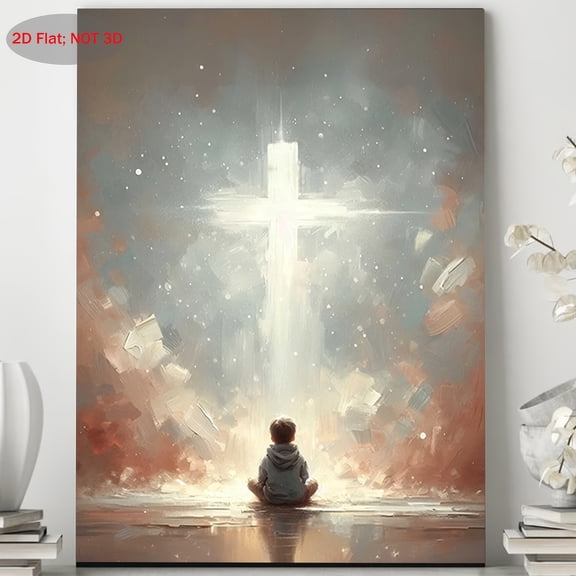 Wallume Store Holy Light Child & Cross Canvas Art - Reverent Ambience Home Decor